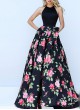 Sleeveless Pink Black Floral Gown 